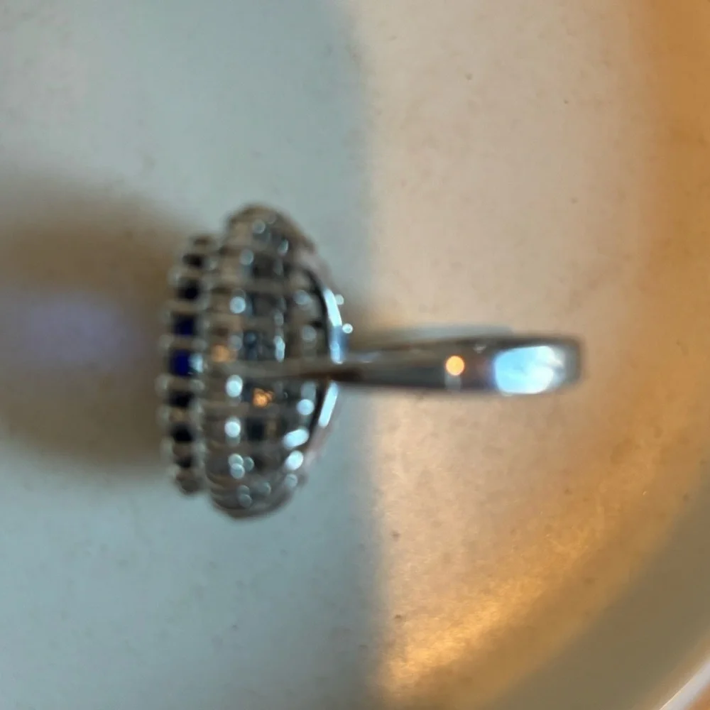 Silver Tone Blue Glass Faceted Statement Ring 8